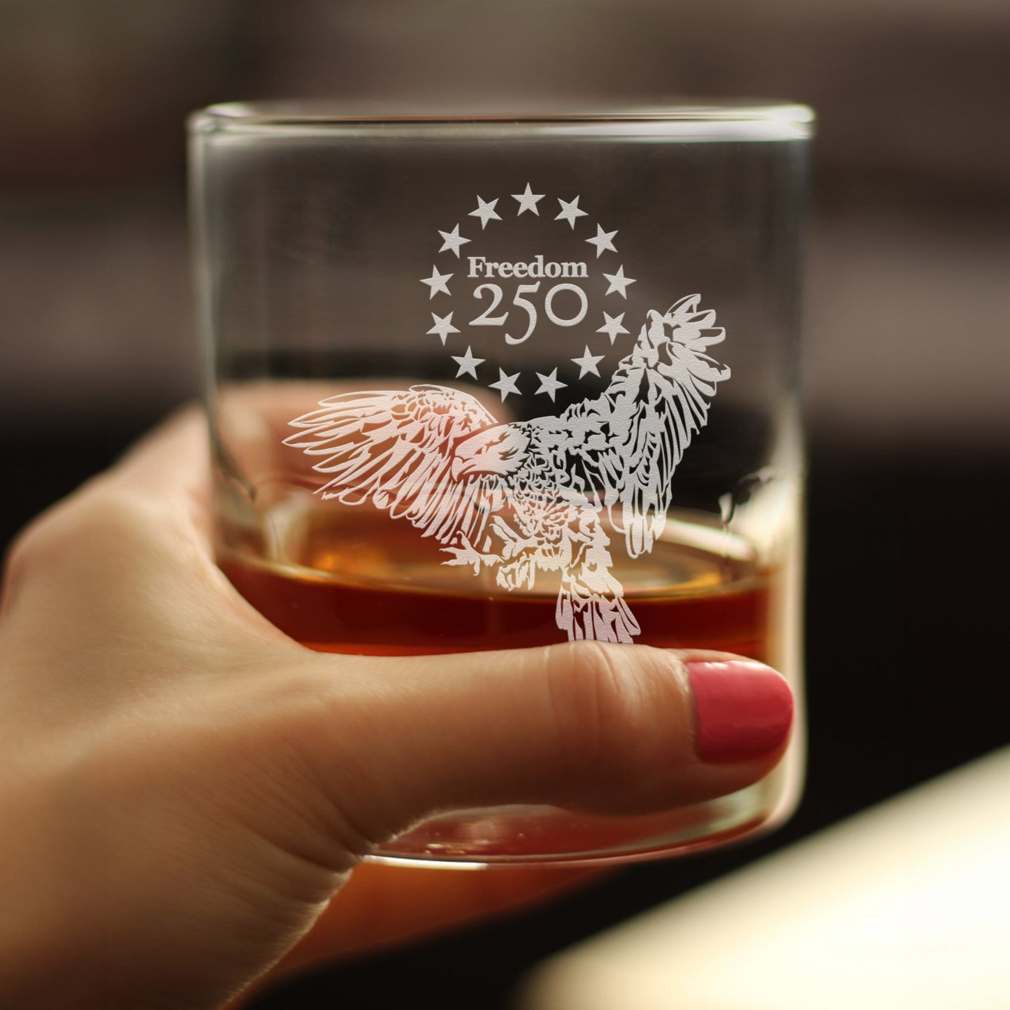 Freedom 250 Bald Eagle Engraved Rocks Glass 10.25 oz
