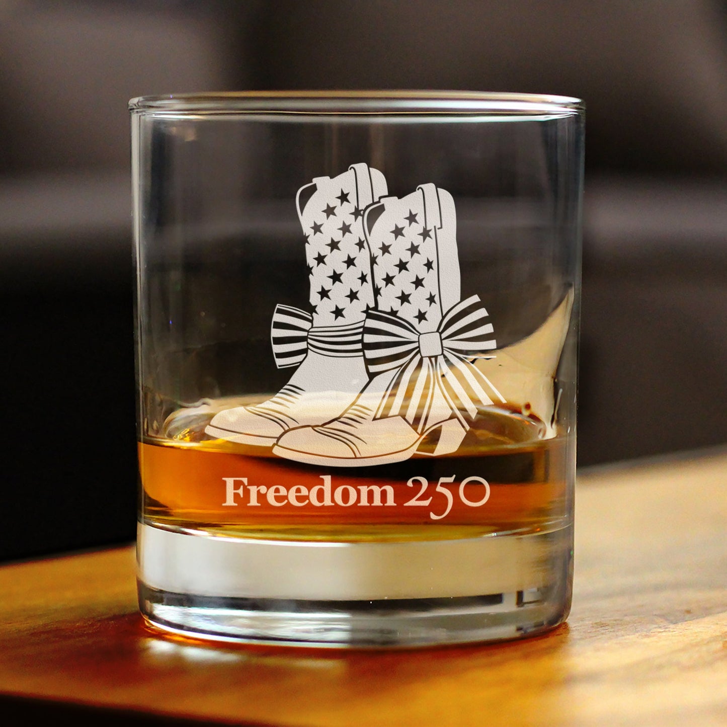 Freedom 250 Cowgirl Boots Engraved Rocks Glass 10.25 oz
