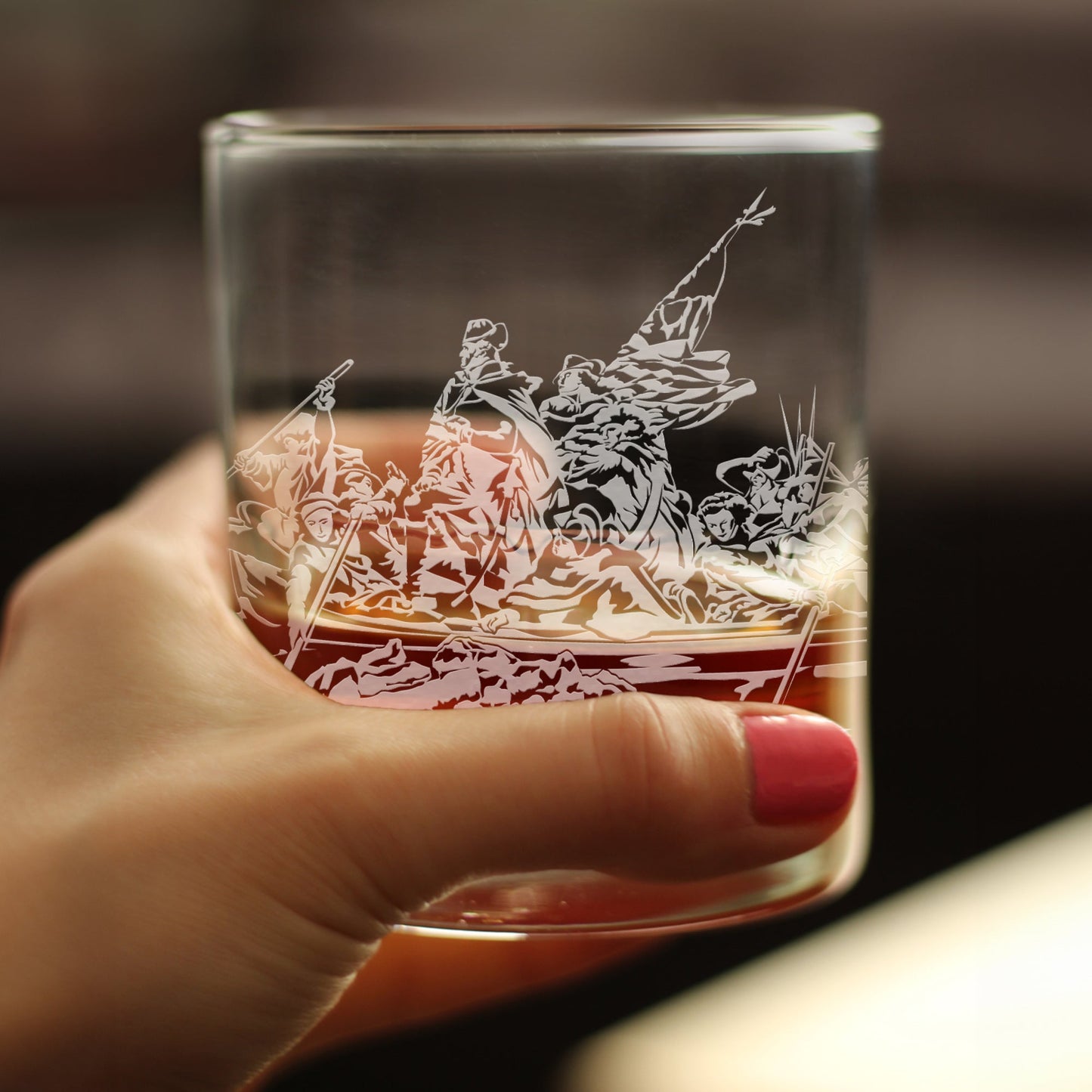 Freedom 250 Washington Crossing the Delaware Engraved Rocks Glass Official Merch for 250th Anniversary of the USA Weighted Whiskey Glasses - 10.25 oz