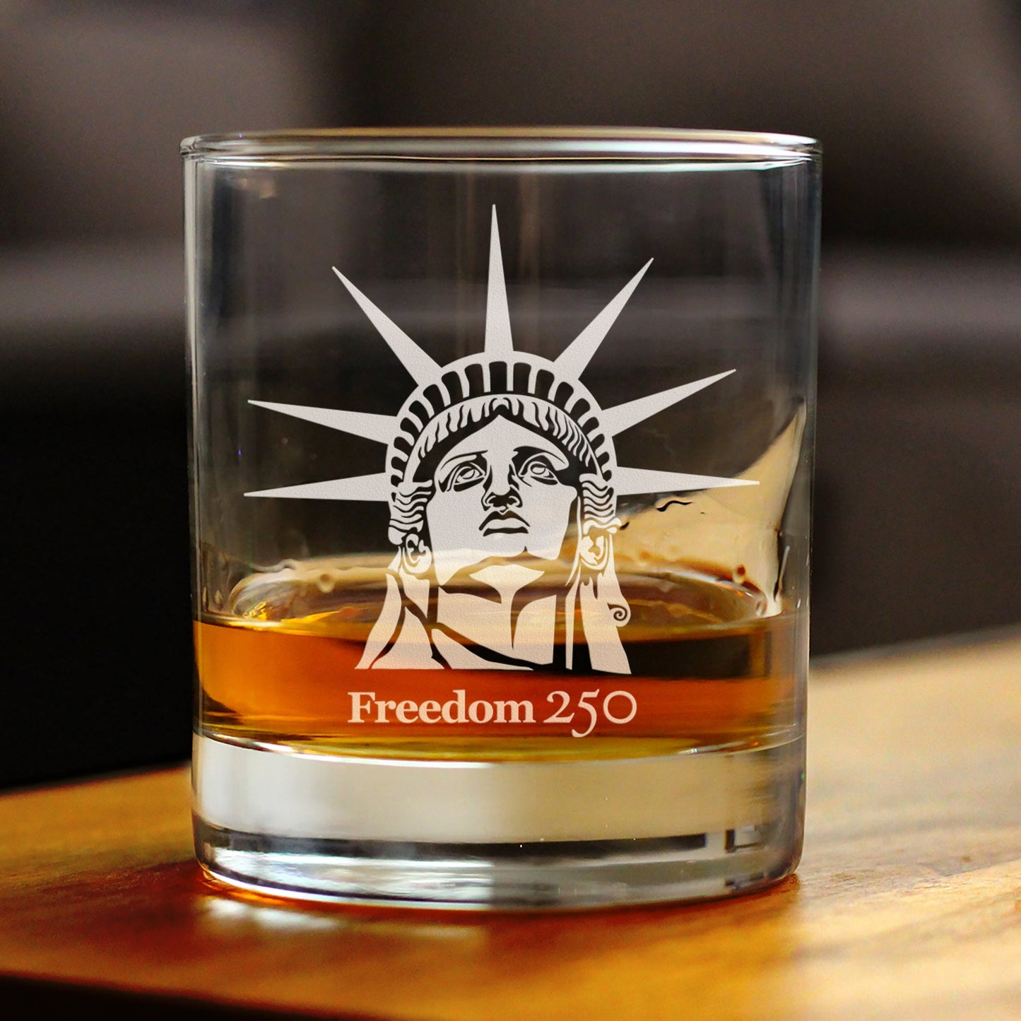 Freedom 250 Statue of Liberty Profile Engraved Rocks Glass Official Merch for 250th Anniversary of the USA Weighted Whiskey Glasses - 10.25 oz
