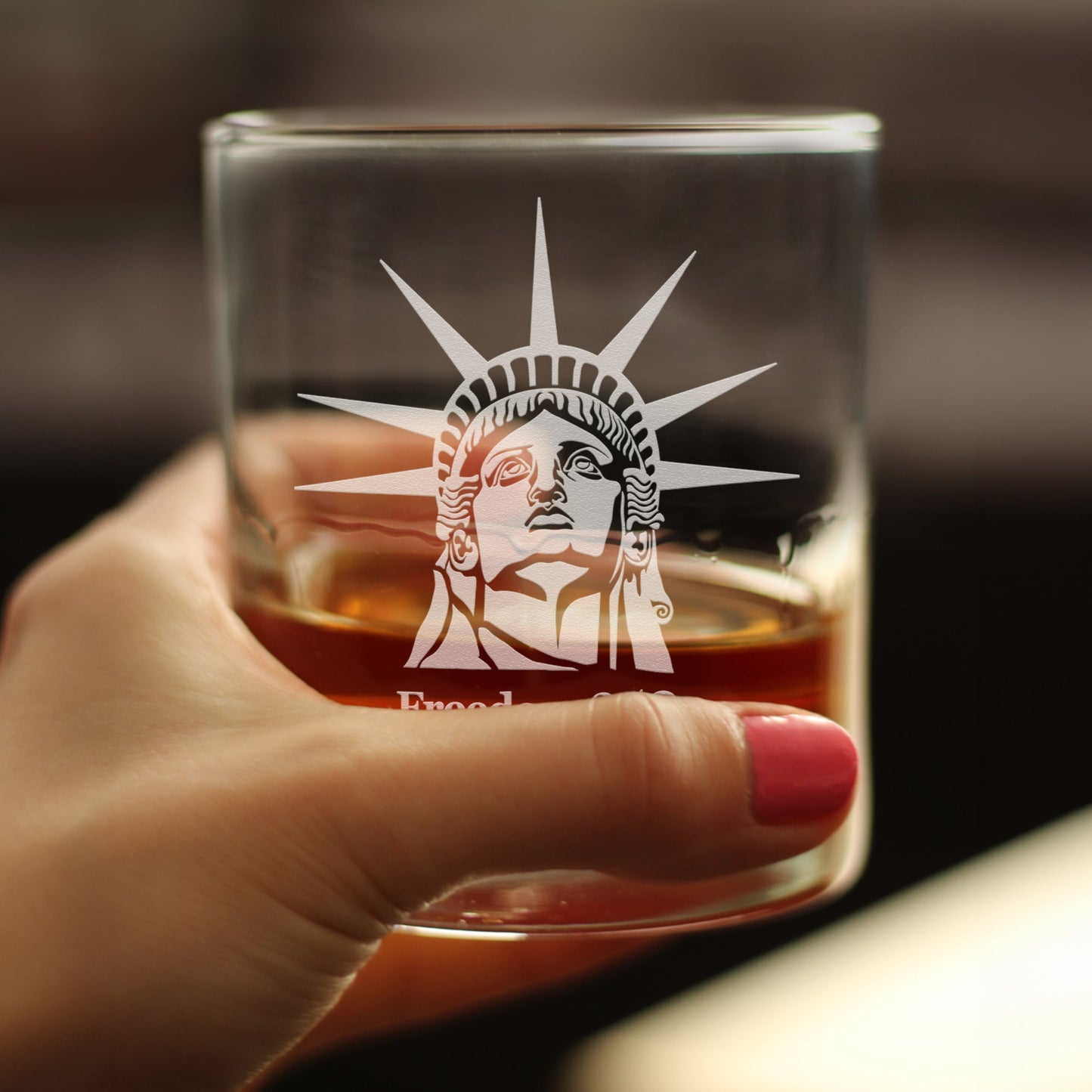 Freedom 250 Statue of Liberty Profile Engraved Rocks Glass Official Merch for 250th Anniversary of the USA Weighted Whiskey Glasses - 10.25 oz