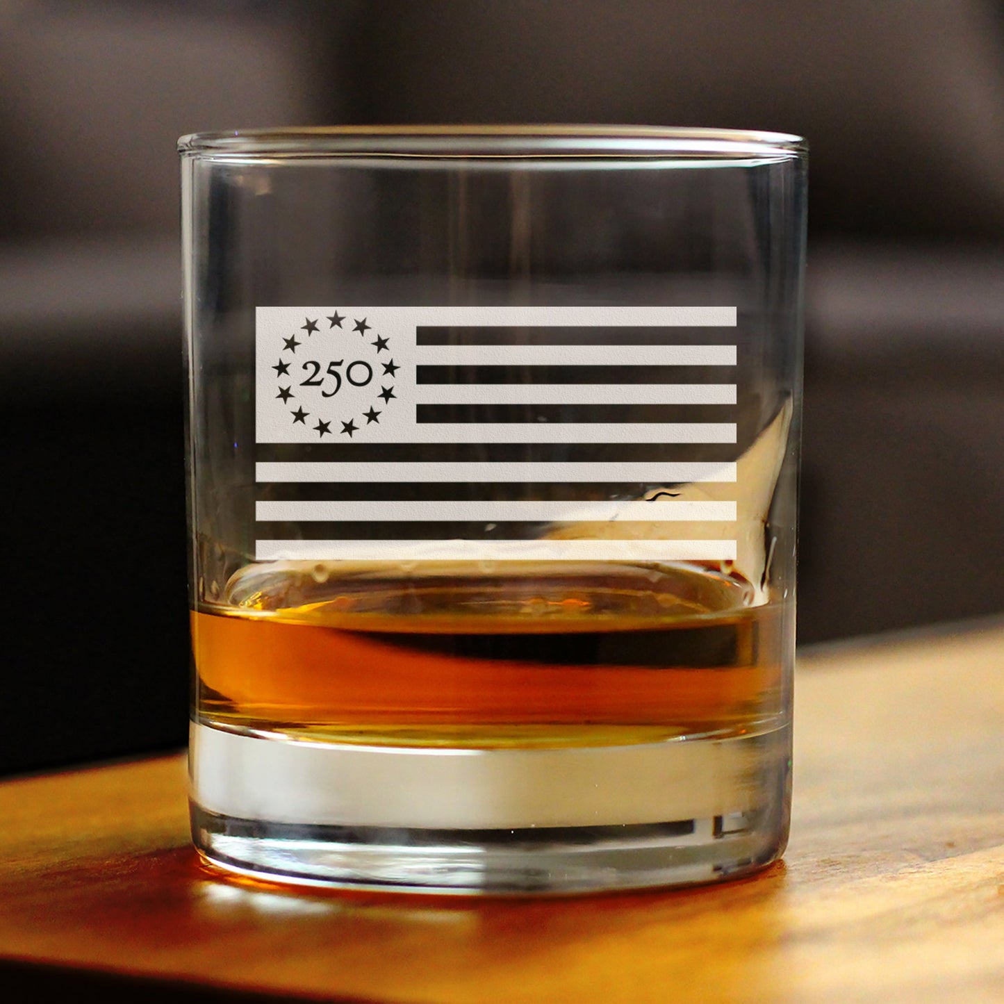 Freedom 250 Flag Logo Engraved Rocks Glass 10.25 oz