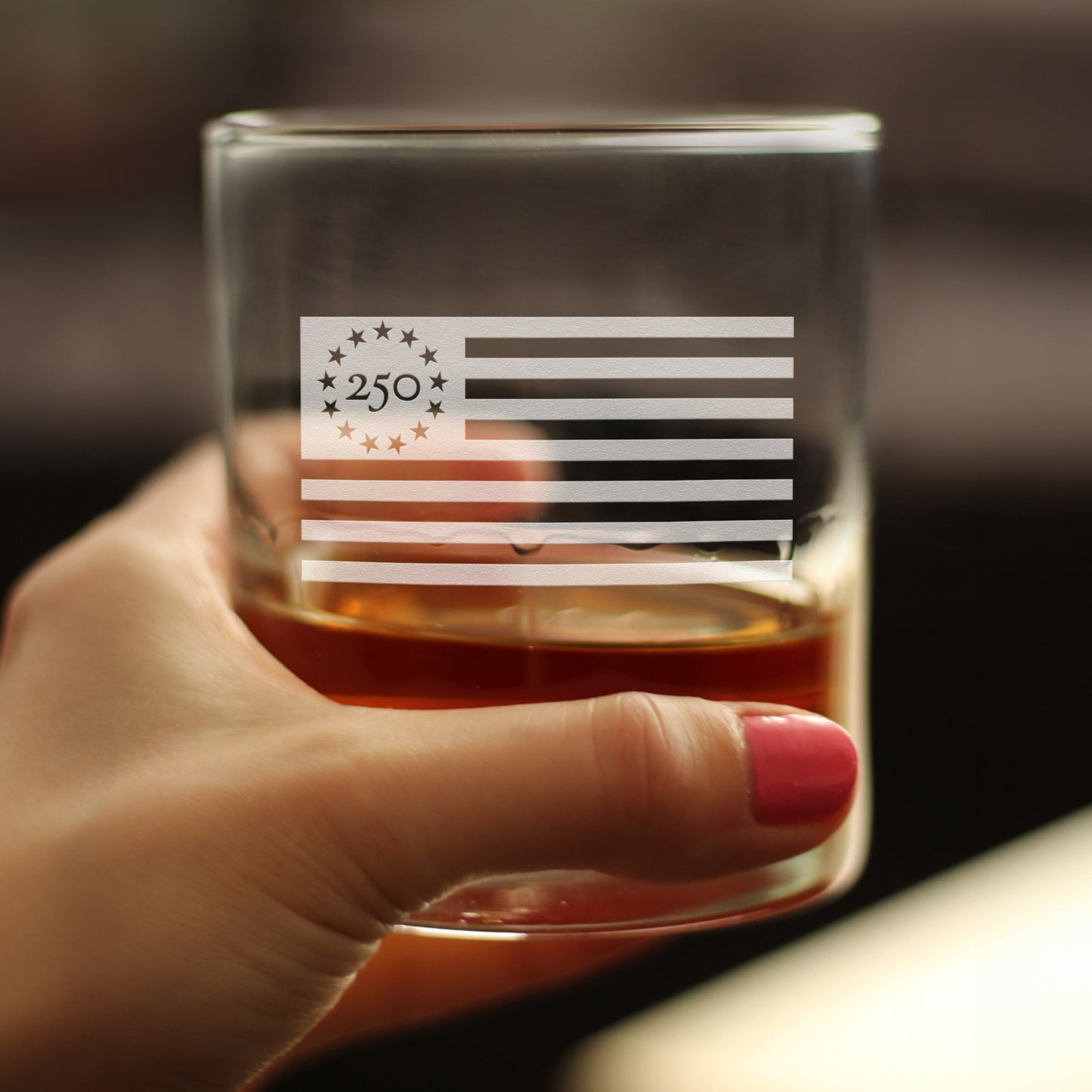 Freedom 250 Flag Logo Engraved Rocks Glass 10.25 oz