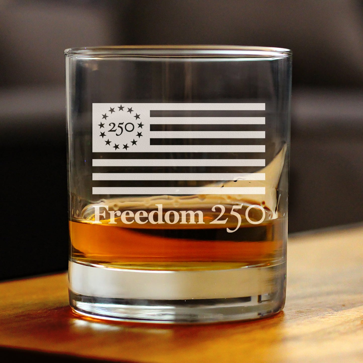 Freedom 250 Logo Engraved Rocks Glass 10.25 oz