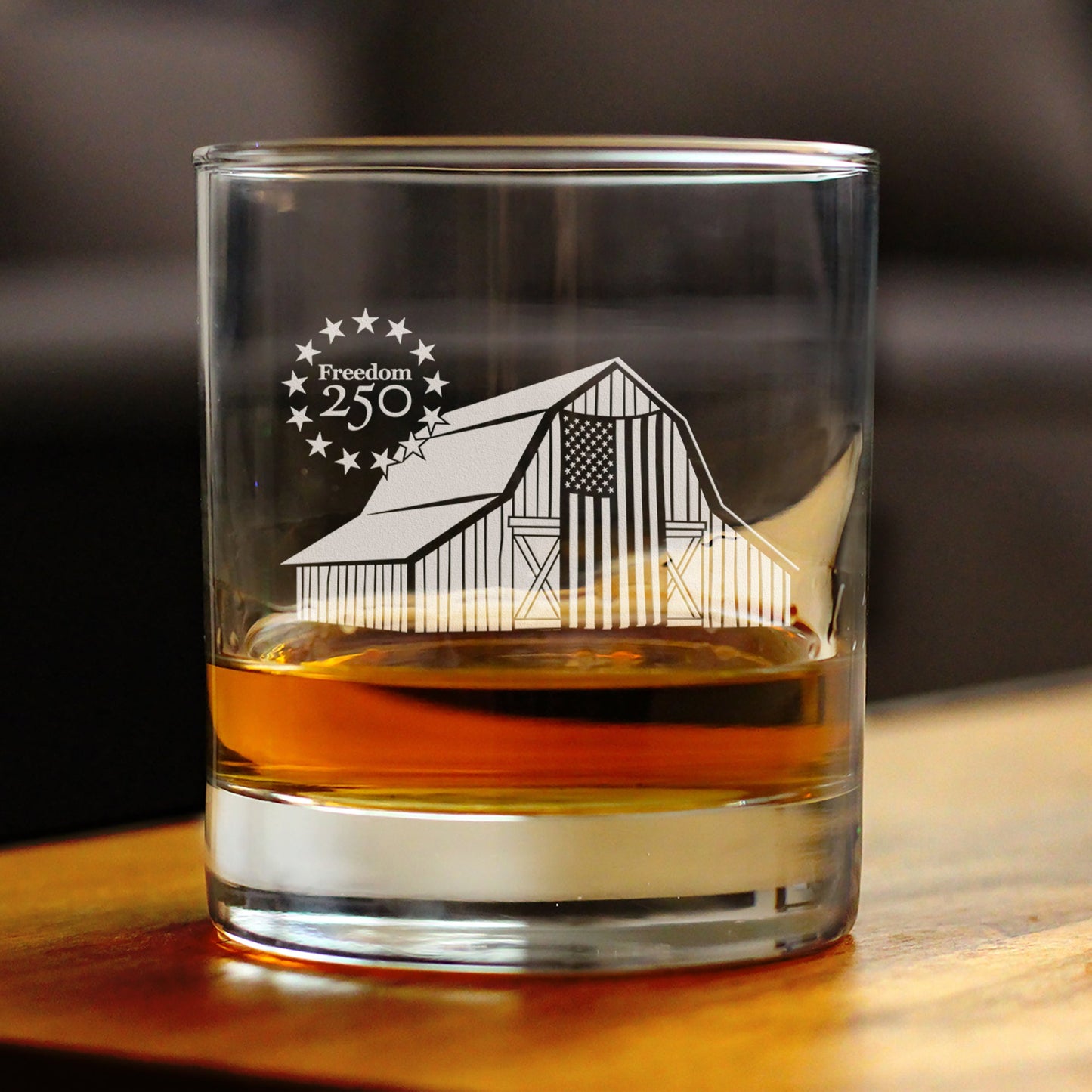 Freedom 250 Homestead Barn Engraved Rocks Glass 10.25 oz