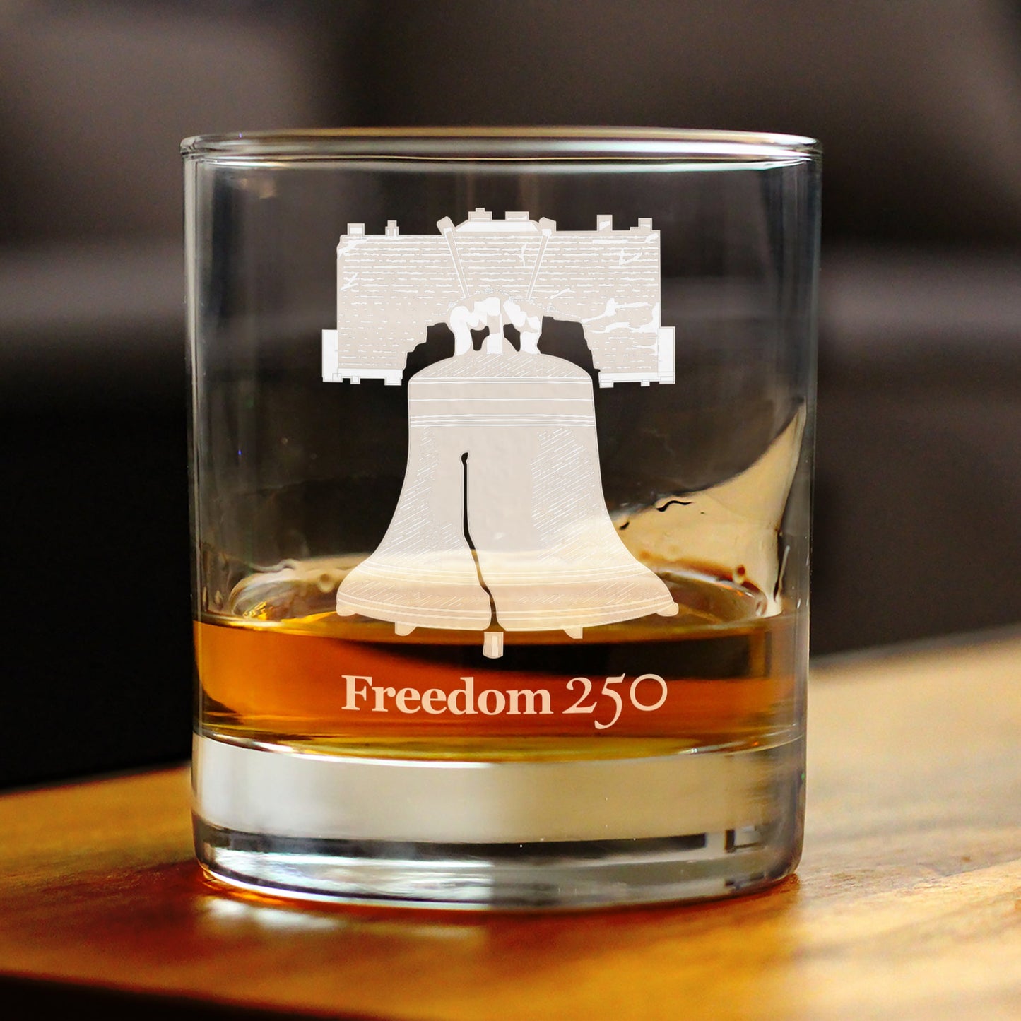 Freedom 250 Liberty Bell Engraved Rocks Glass Official Merch for 250th Anniversary of the USA Weighted Whiskey Glasses - 10.25 oz