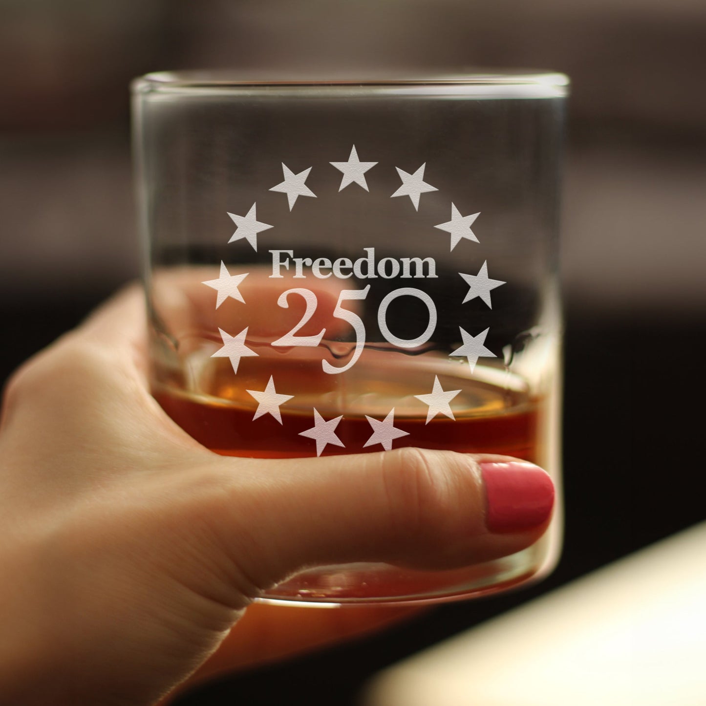 Freedom 250 Betsy Ross Logo Engraved Rocks Glass 10.25 oz