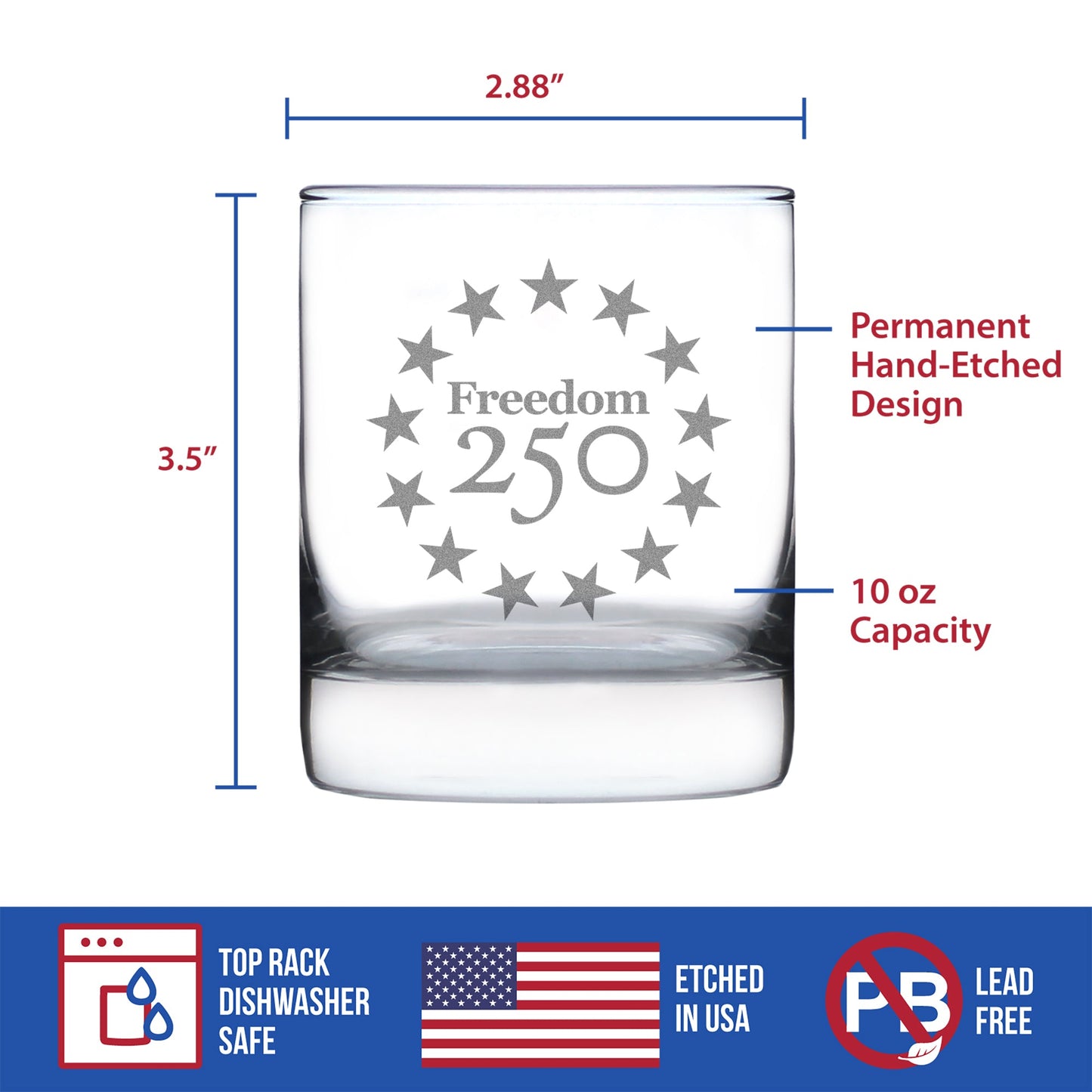 Freedom 250 Betsy Ross Logo Engraved Rocks Glass 10.25 oz