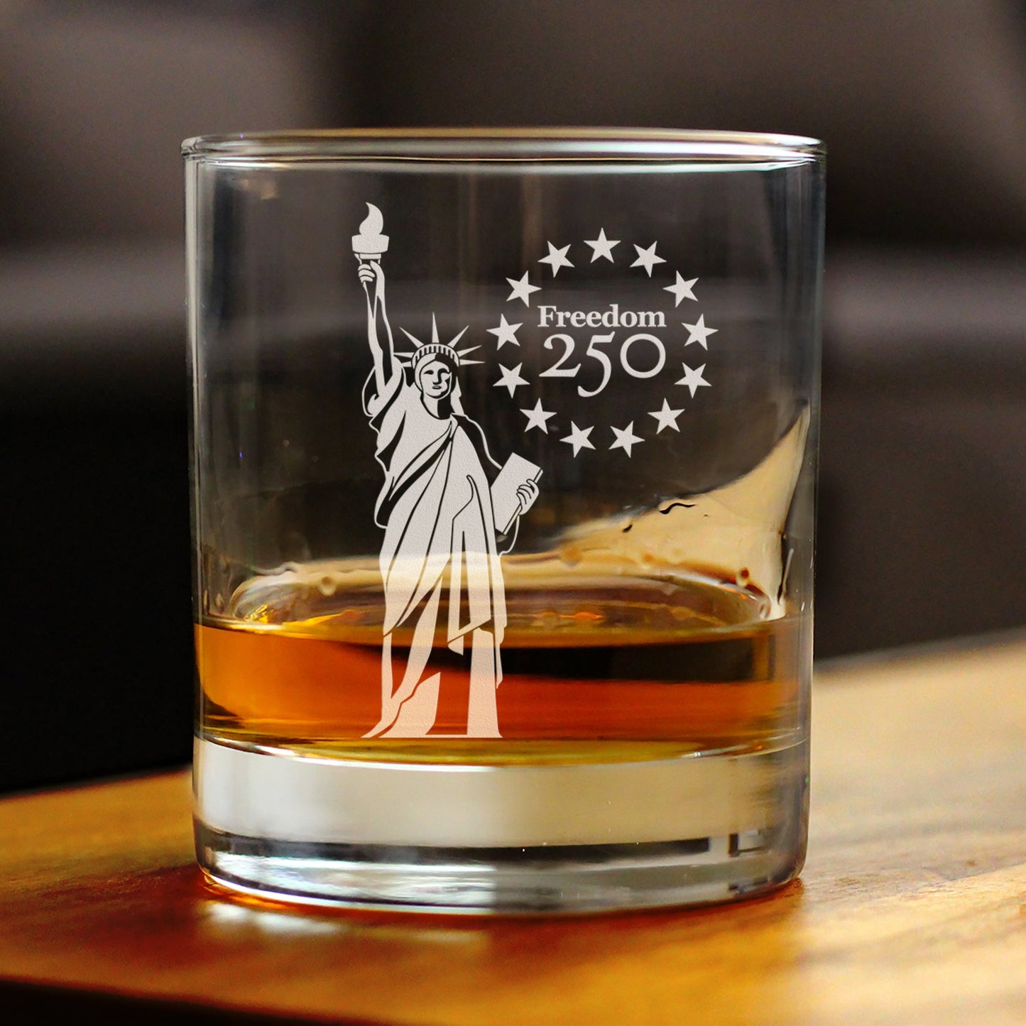 Freedom 250 Statue of Liberty Engraved Rocks Glass 10.25 oz