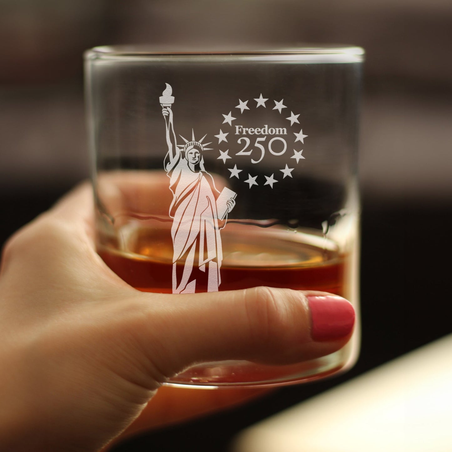 Freedom 250 Statue of Liberty Engraved Rocks Glass 10.25 oz