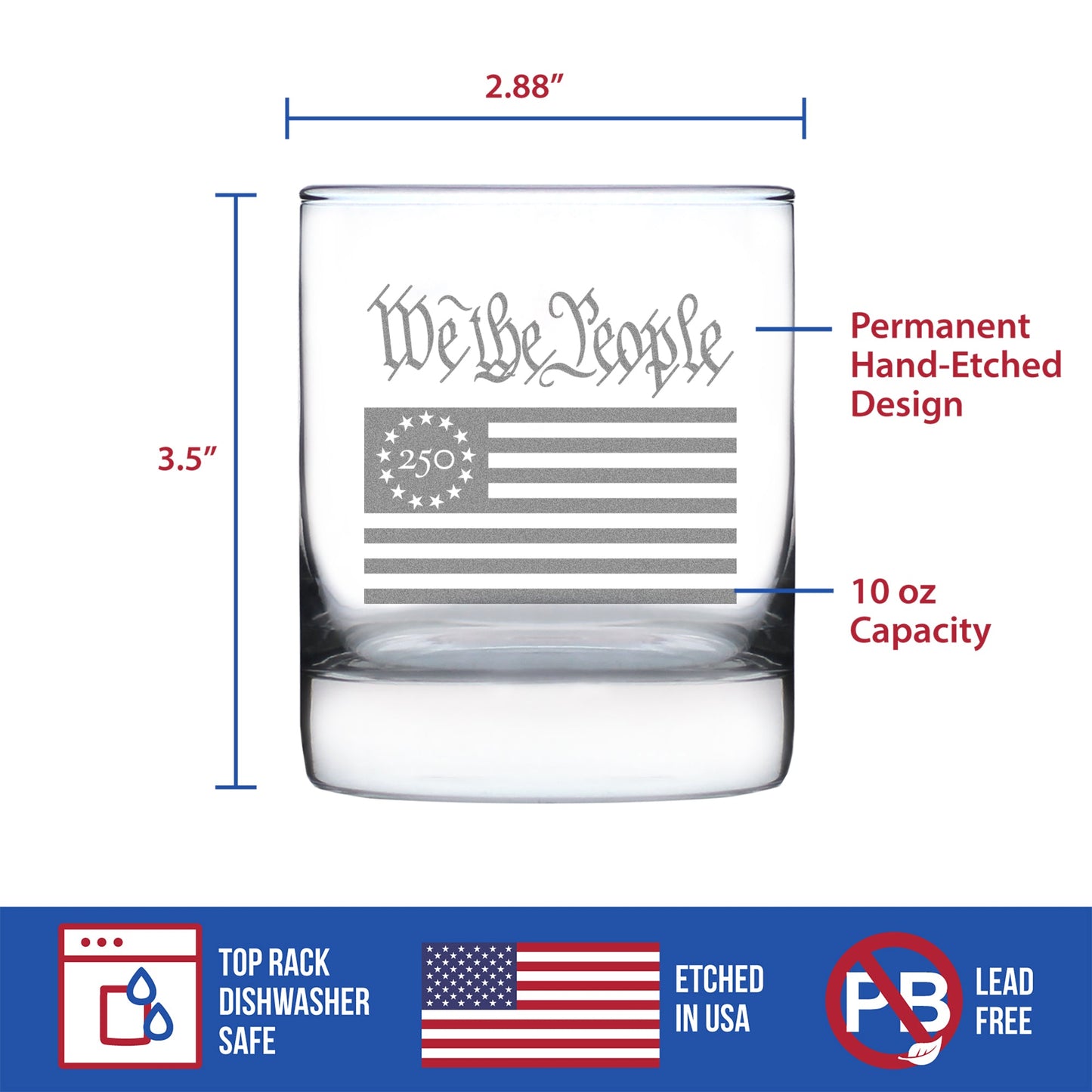 Freedom 250 We the People Engraved Rocks Glass 10.25 oz