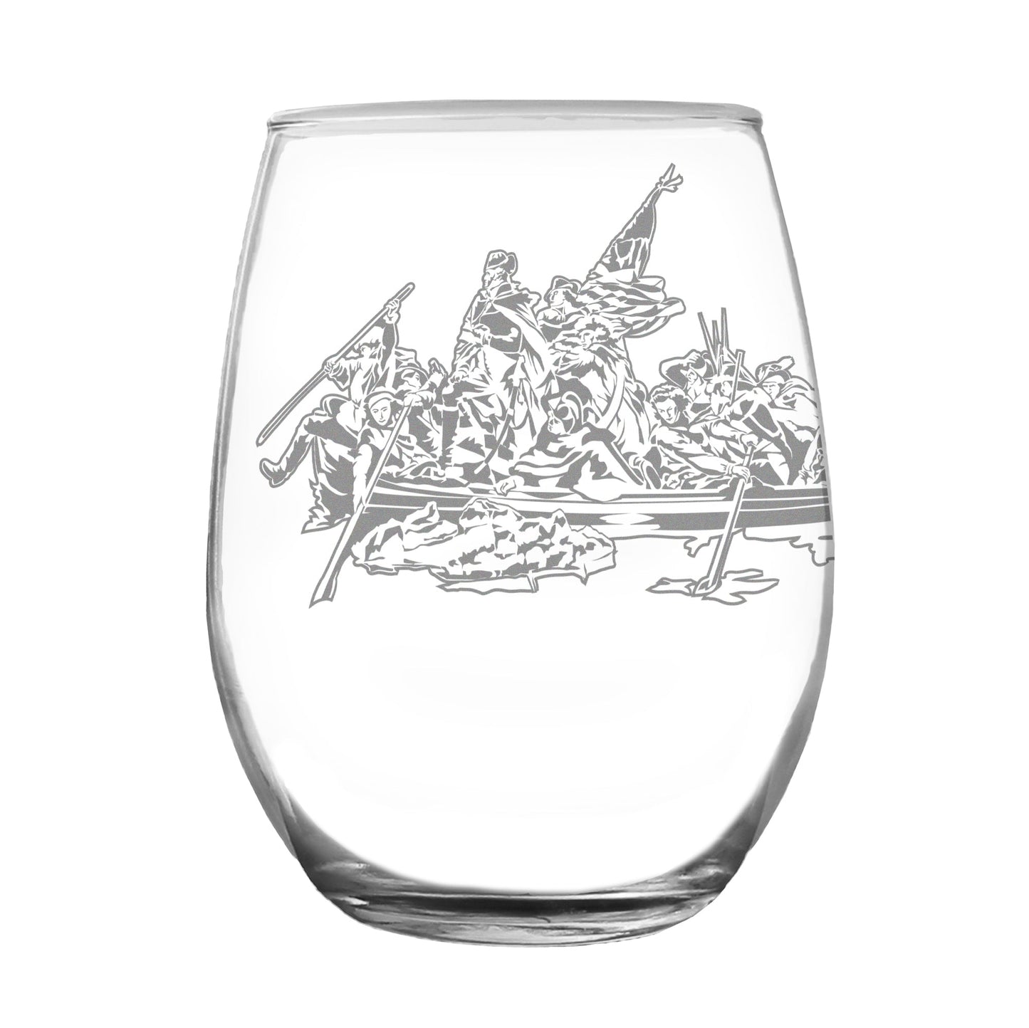Freedom 250 Washington Crossing the Delaware Engraved Stemless Wine Glass Official Merch for 250th Anniversary of the USA Wine Glasses - 15 oz