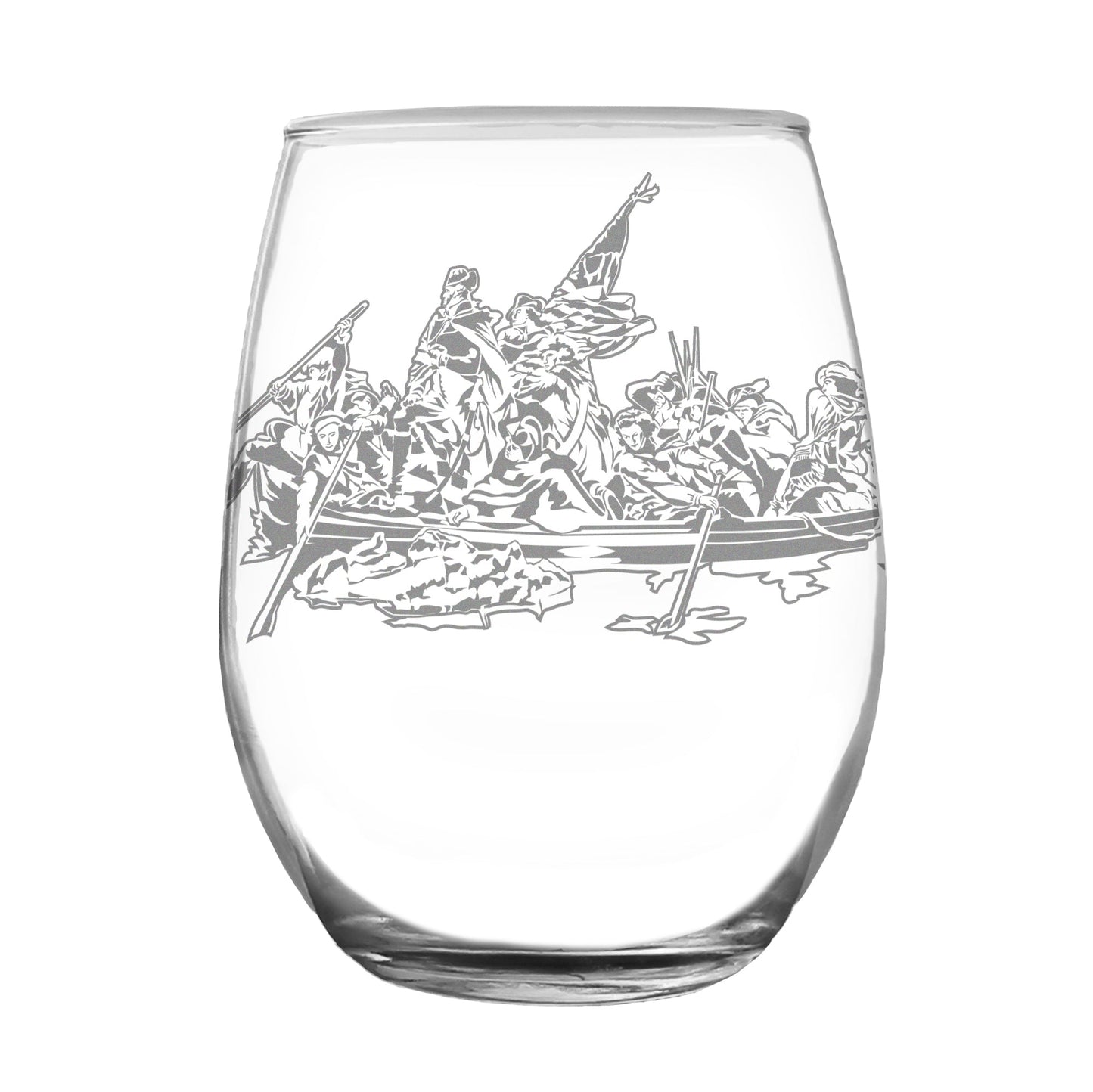 Freedom 250 Washington Crossing the Delaware Engraved Stemless Wine Glass Official Merch for 250th Anniversary of the USA Wine Glasses - 15 oz