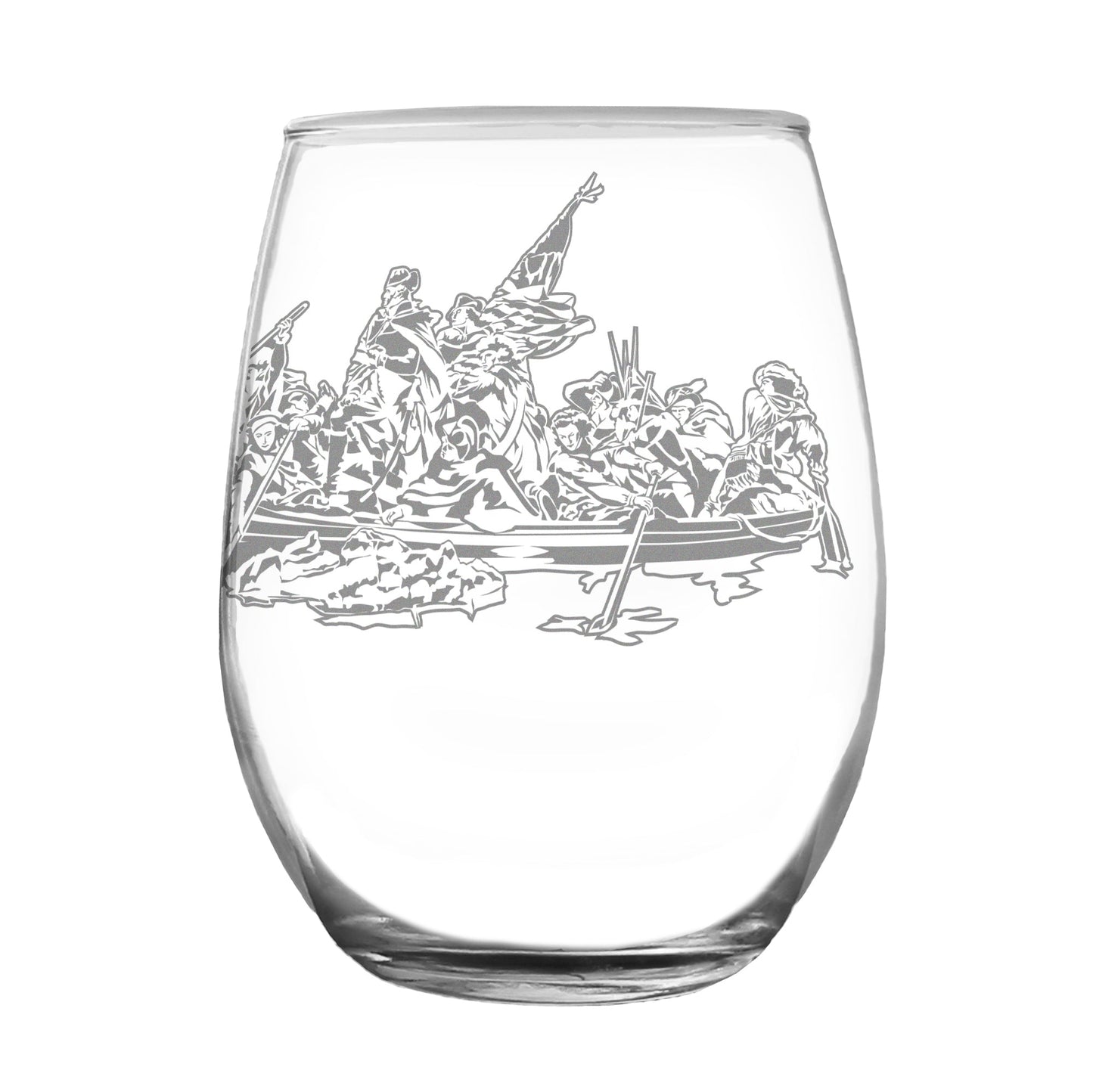 Freedom 250 Washington Crossing the Delaware Engraved Stemless Wine Glass Official Merch for 250th Anniversary of the USA Wine Glasses - 15 oz