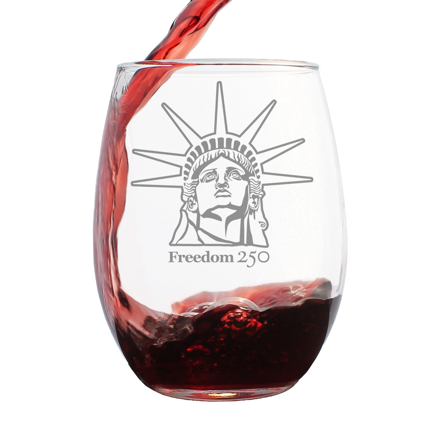 Freedom 250 Statue of Liberty Profile Engraved Stemless Wine Glass 15 oz