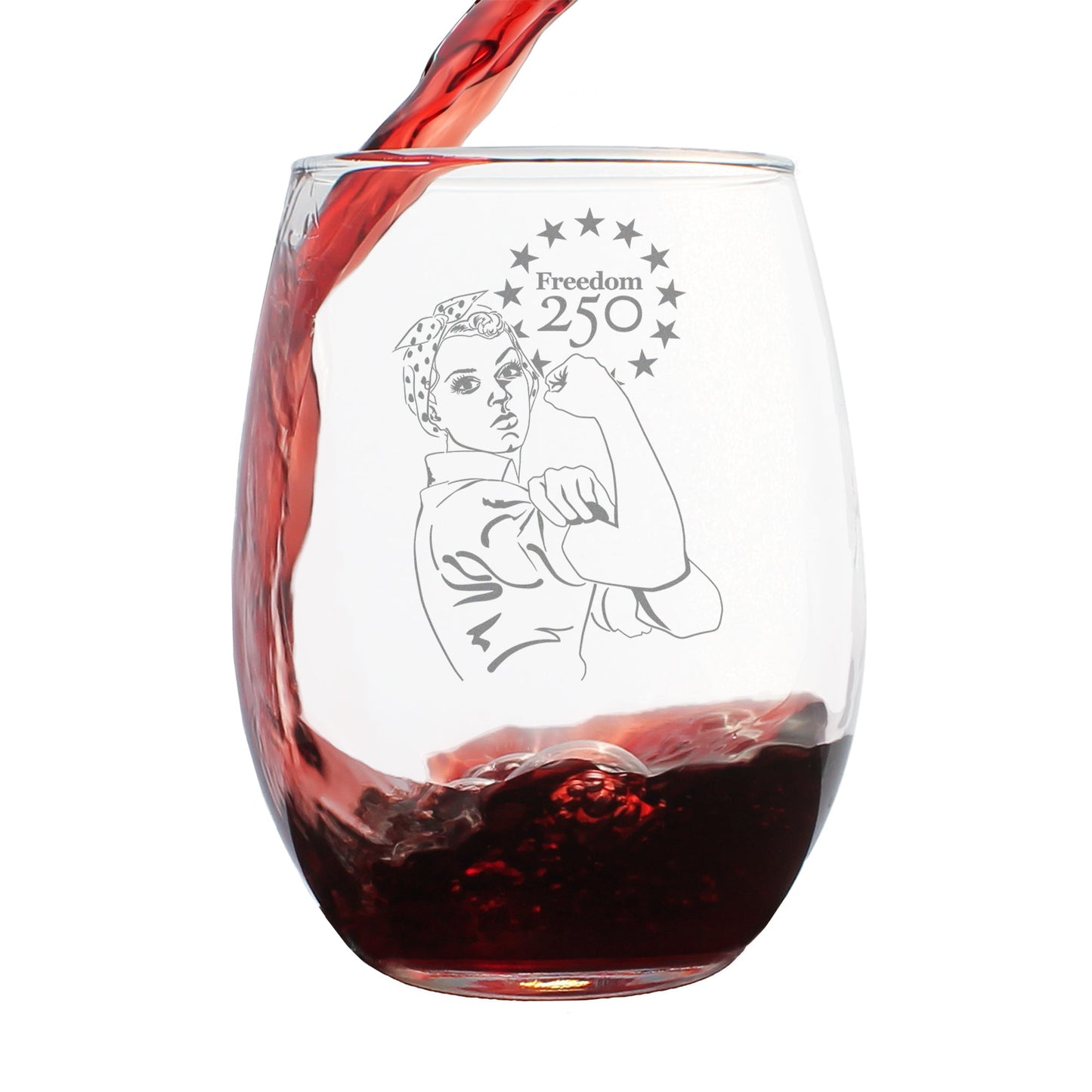 Freedom 250 Rosie the Riveter Engraved Stemless Wine Glass 15 oz