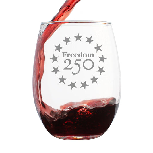 Freedom 250 Betsy Ross Logo Engraved Stemless Wine Glass 15 oz