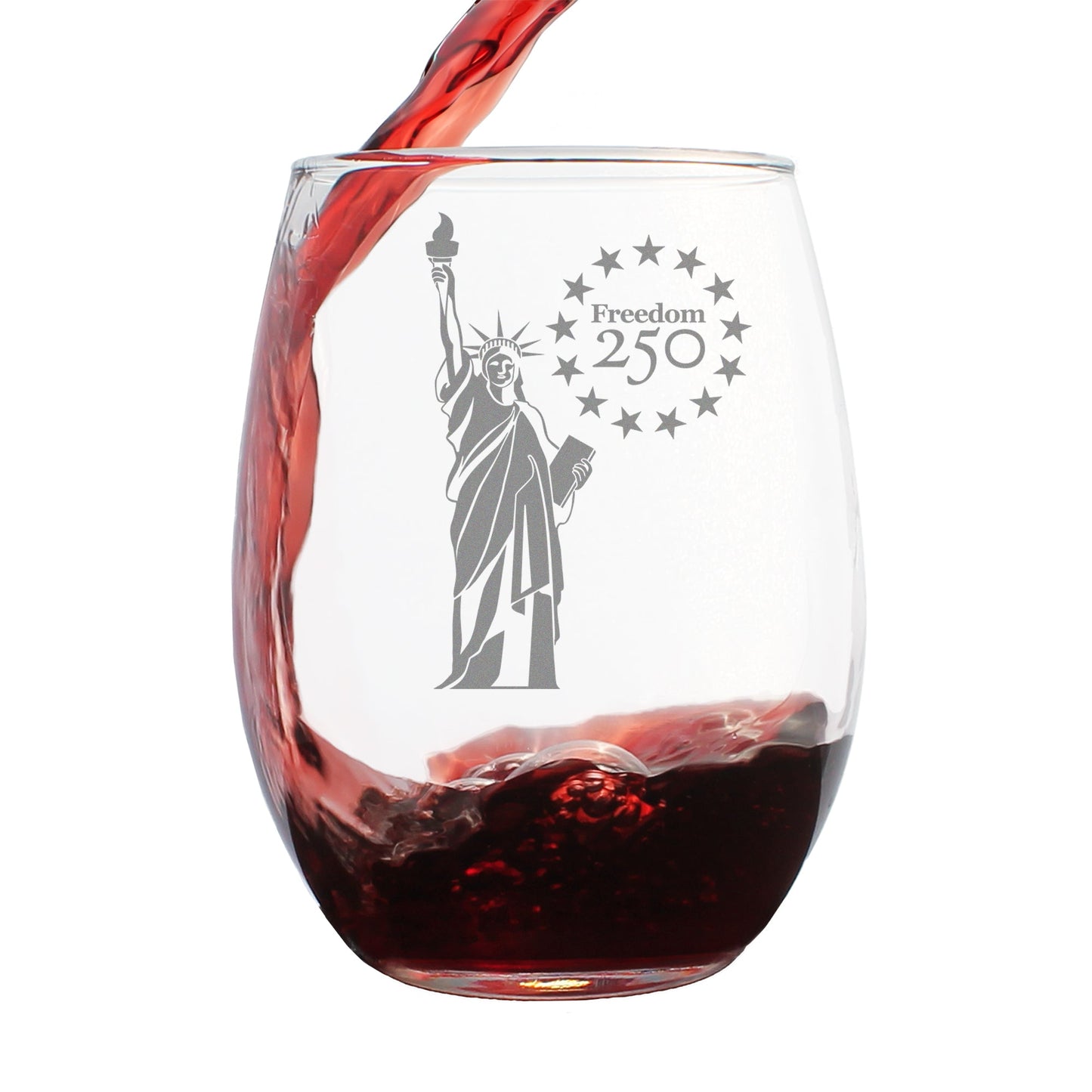 Freedom 250 Statue of Liberty Engraved Stemless Wine Glass 15 oz