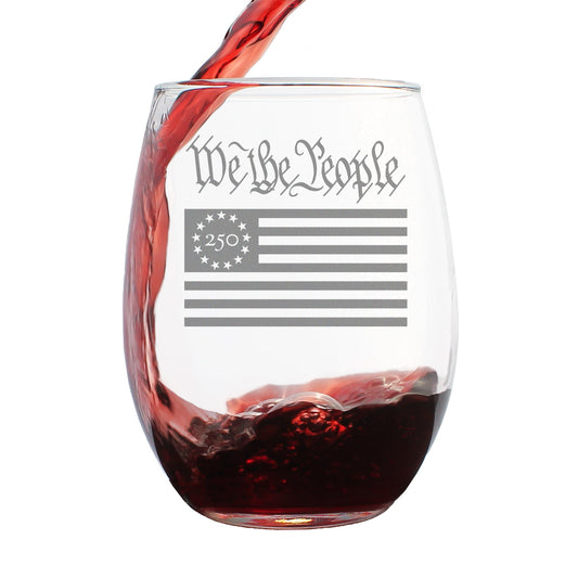 Freedom 250 We the People Engraved Stemless Wine Glass 15 oz