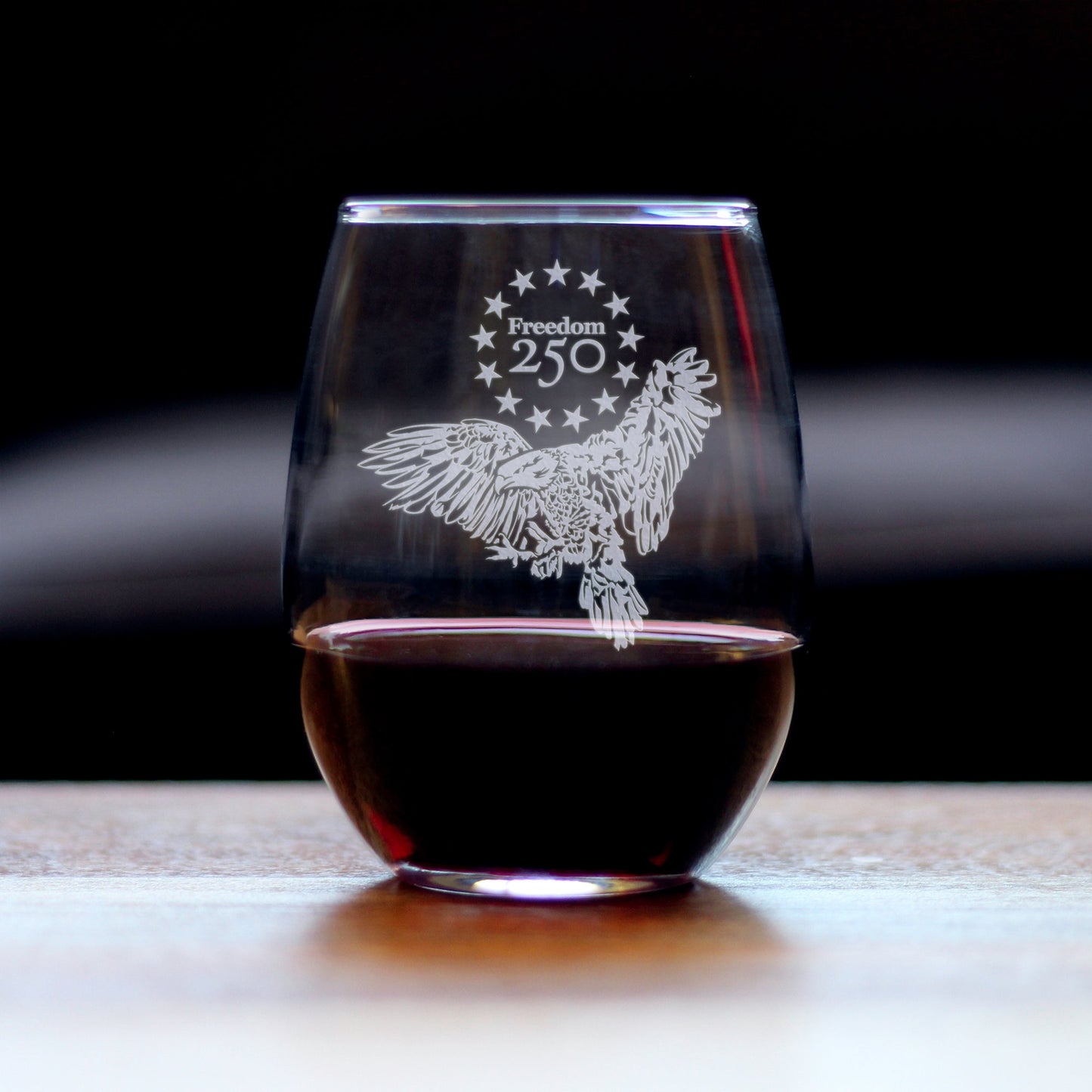 Freedom 250 Bald Eagle Engraved Stemless Wine Glass Official Merch for 250th Anniversary of the USA Wine Glasses - 15 oz