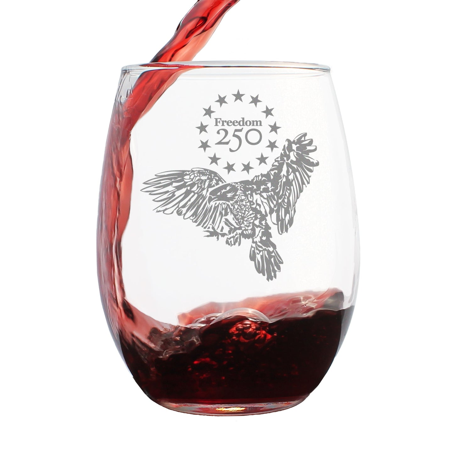 Freedom 250 Bald Eagle Engraved Stemless Wine Glass Official Merch for 250th Anniversary of the USA Wine Glasses - 15 oz