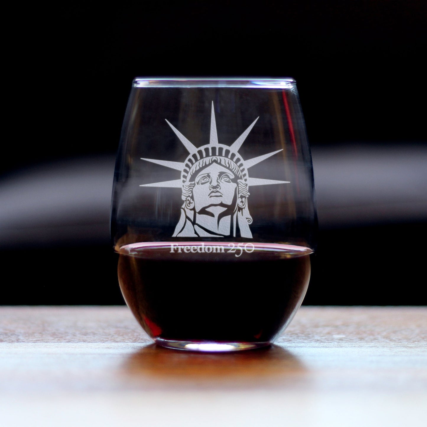 Freedom 250 Statue of Liberty Profile Engraved Stemless Wine Glass 15 oz