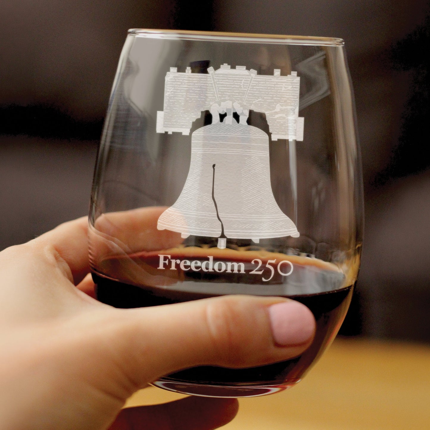 Freedom 250 Liberty Bell Engraved Stemless Wine Glass Official Merch for 250th Anniversary of the USA Wine Glasses - 15 oz