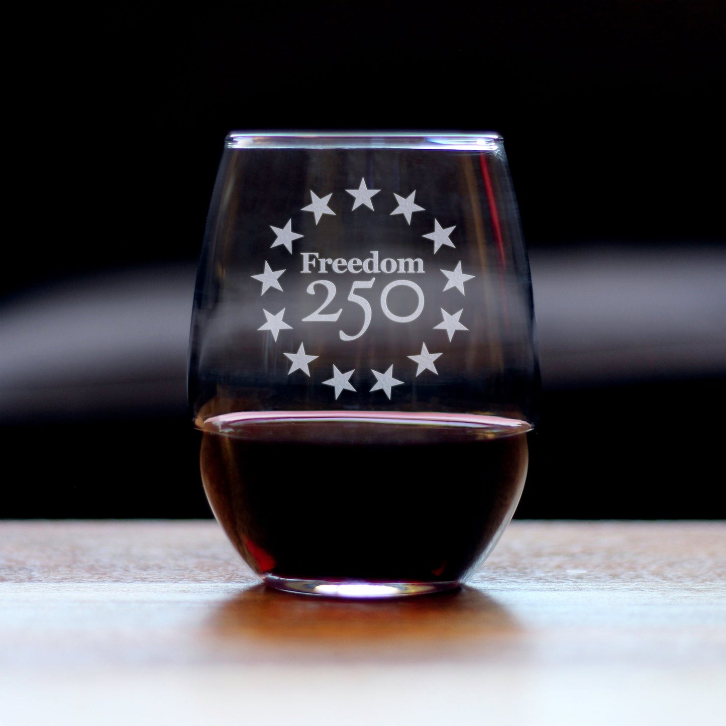 Freedom 250 Betsy Ross Logo Engraved Stemless Wine Glass 15 oz