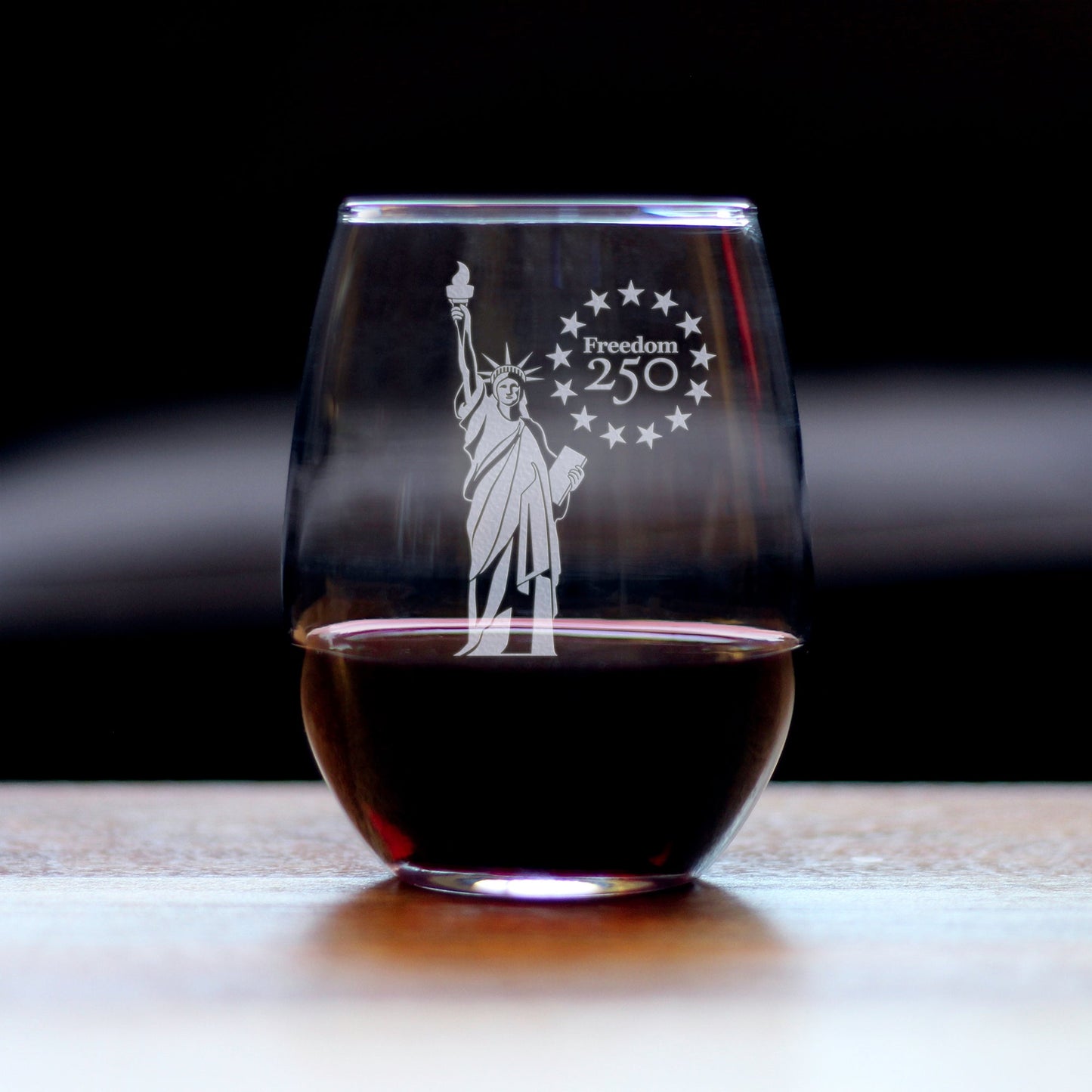 Freedom 250 Statue of Liberty Engraved Stemless Wine Glass 15 oz