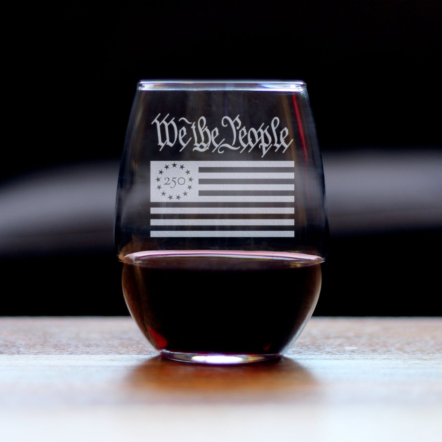Freedom 250 We the People Engraved Stemless Wine Glass 15 oz