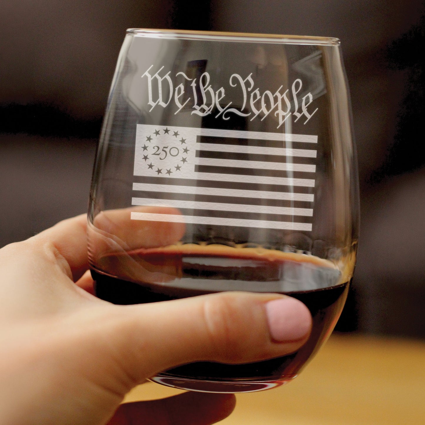Freedom 250 We the People Engraved Stemless Wine Glass 15 oz